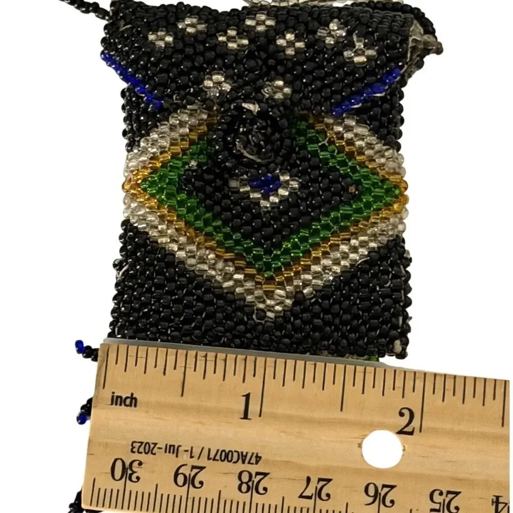 Vintage Beaded Medicine Bag Necklace Seed Bead Coin Pouch Boho Festival 36”